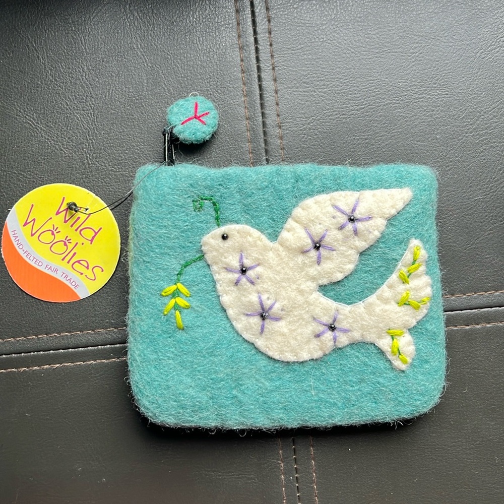 Wild Woolies | Handmade Wool Dove Change Purse Wallet Fair Trade Artisans Blue